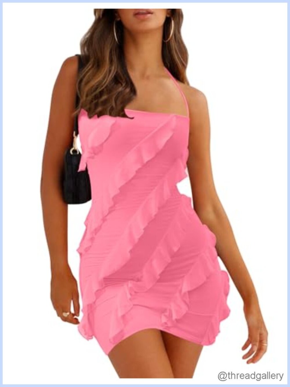 Women's Halter Backless Bodycon Ruffle Mini Dress Club Party Cocktail